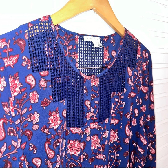 Meadow Rue Anthropologie Navy Blue Floral Tunic Dress, Women’s Size Large - Picture 4 of 10